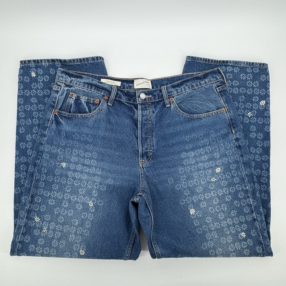 Universal Thread 90s Baggy Jeans Size 14 Floral Daisy Embroidered Mid Rise Y2K